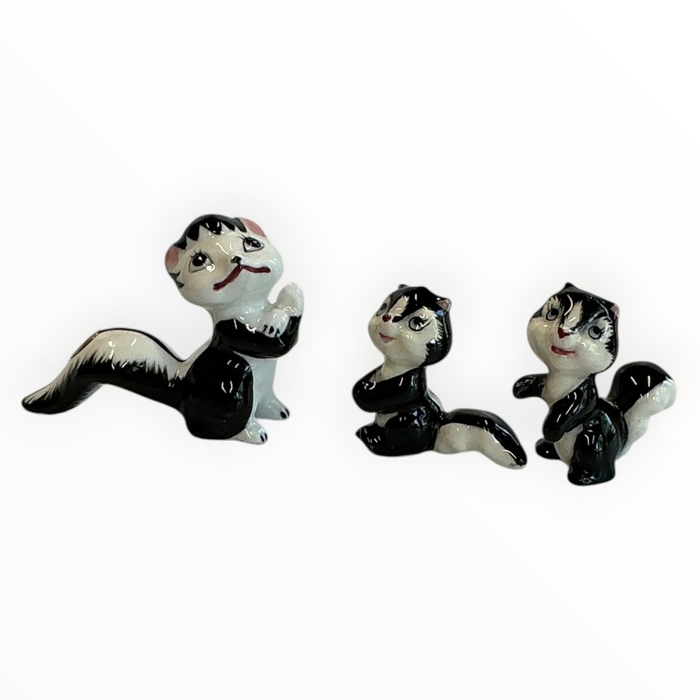 Vintage Skunk Ceramic Figurines Made in Japan Bone China 3 Pieces